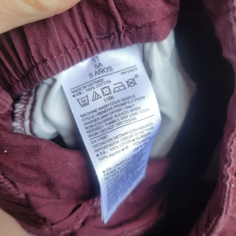 Old Navy Boys Cargo Shorts 5T Burgundy Cotton Casual Outdoor Drawstring